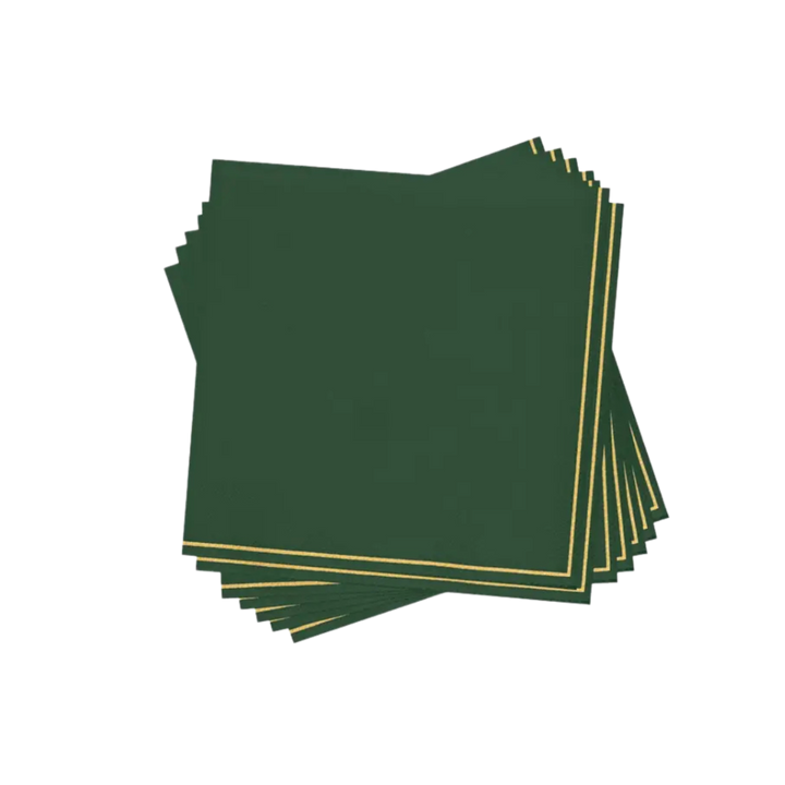 Emerald with Gold Stripe Cocktail Napkins