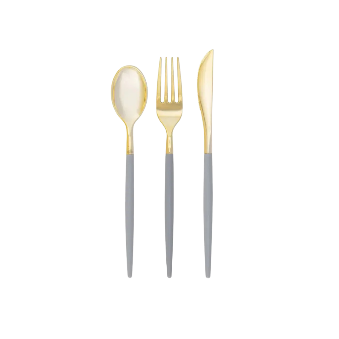 Grey and Gold Chic Plastic Cutlery Set - 32 pcs