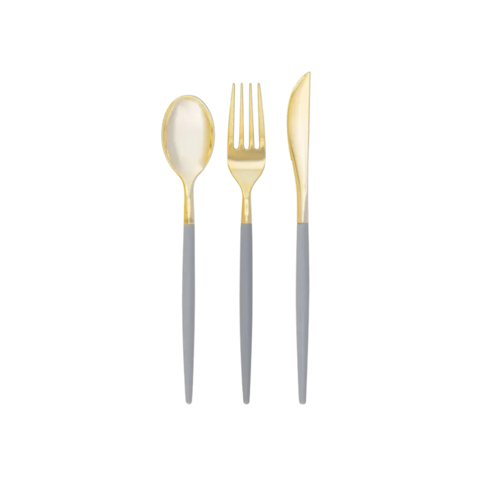 Grey and Gold Chic Plastic Cutlery Set - 32 pcs