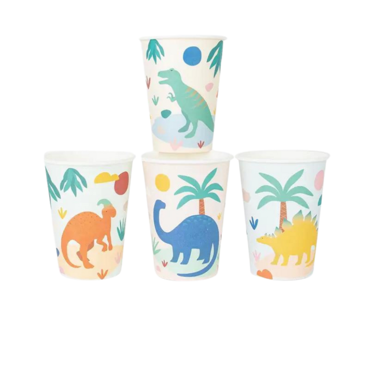 White Dinosaur Theme Cups