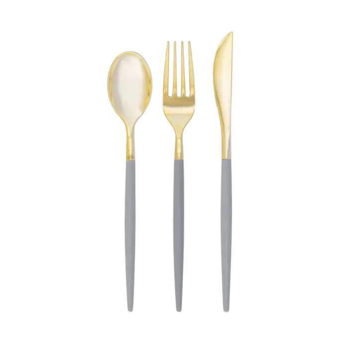 Grey and Gold Chic Plastic Cutlery Set - 32 pcs