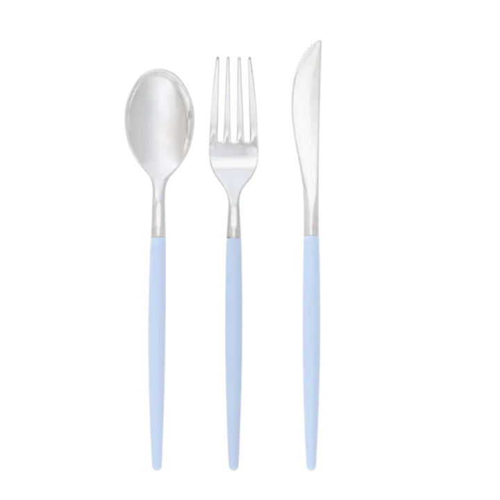 Ice Blue and Silver Chic Plastic Cutlery Set - 32 pcs