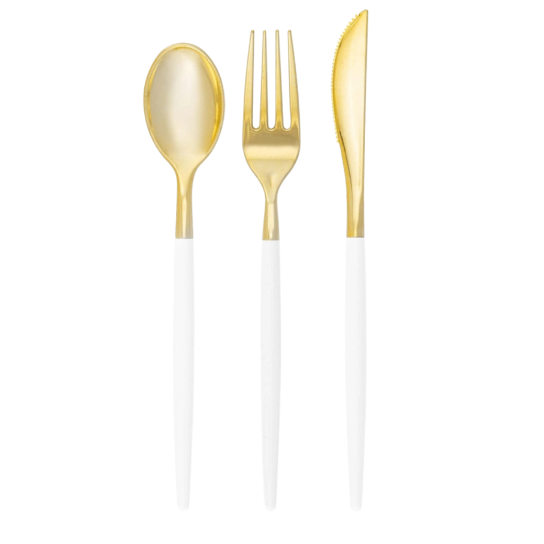 Linen • Gold Plastic Cutlery Set | 32 Pieces