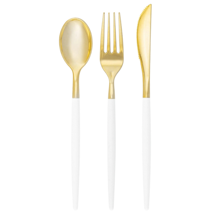 Linen • Gold Plastic Cutlery Set | 32 Pieces