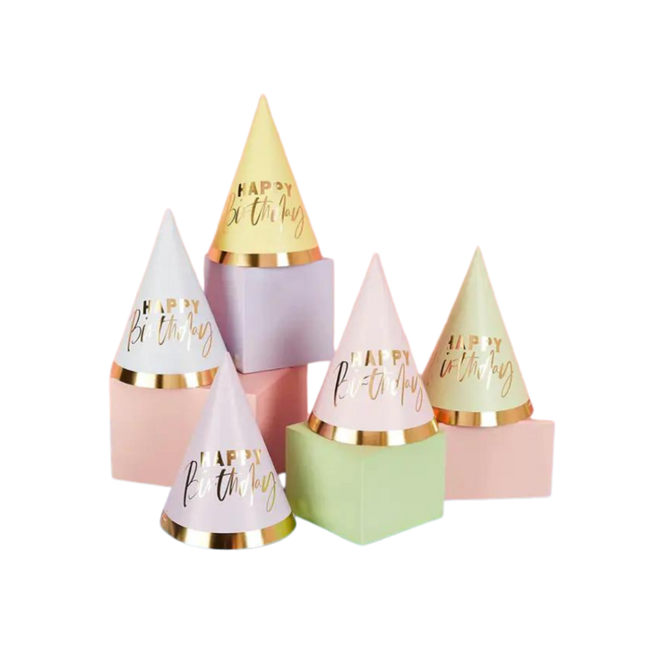 "Happy Birthday" Pastel Party Hats - 10 pk