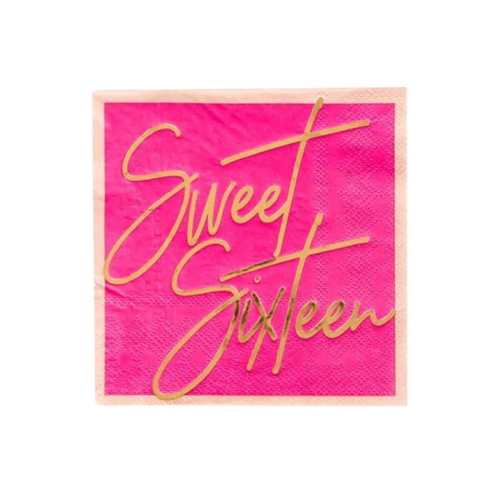 Pink and Gold Milestone "Sweet Sixteen" Cocktail Napkins