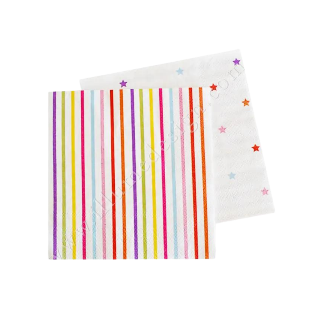 Rainbow Stripe and Stars Cocktail Napkins