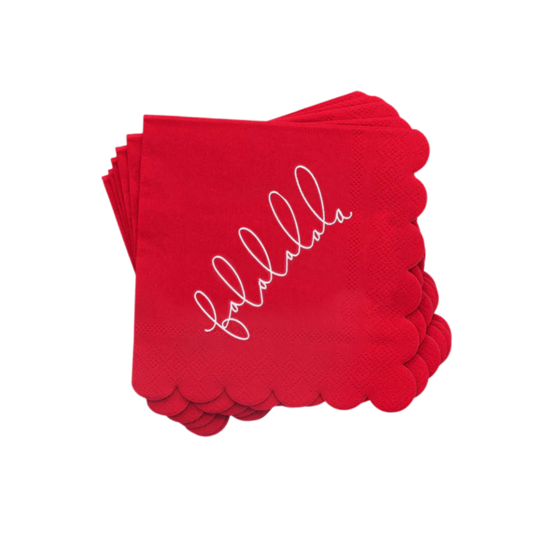 Red "Falalalala" Scalloped Cocktail Napkins