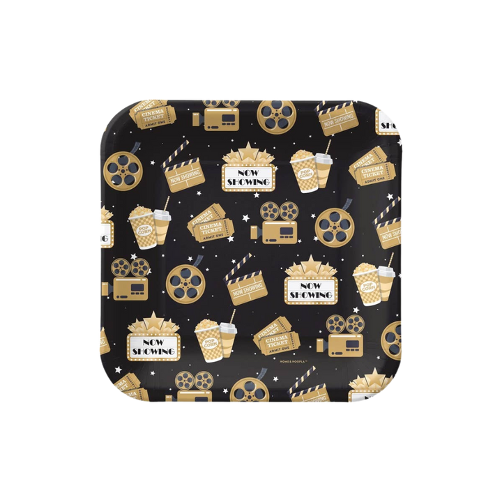 Black and Gold Movie Theme Large Dinner Plates