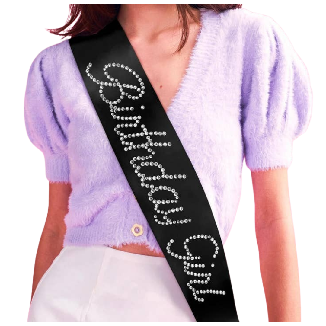 Birthday Girl Black Rhinestone Sash