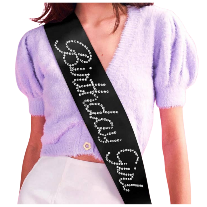 Birthday Girl Black Rhinestone Sash