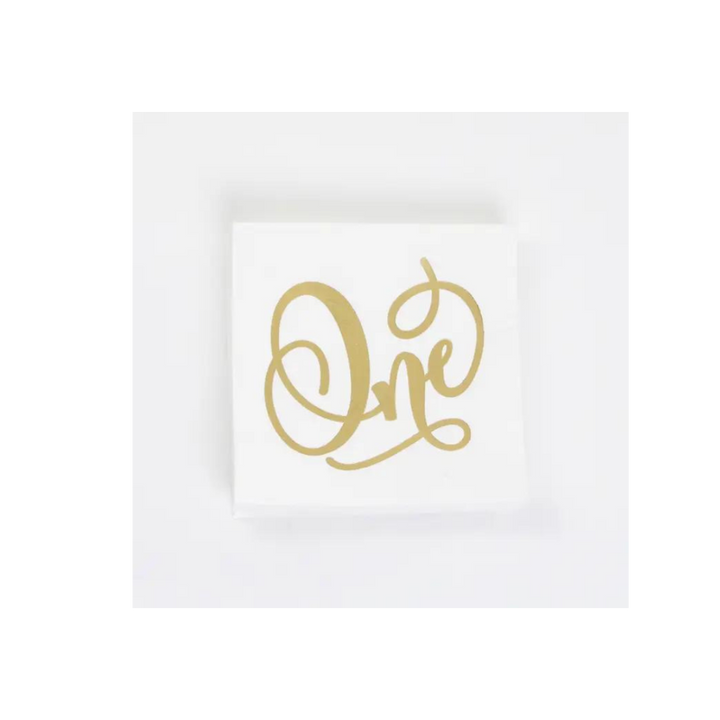 White and Gold "One" Cocktail Napkins