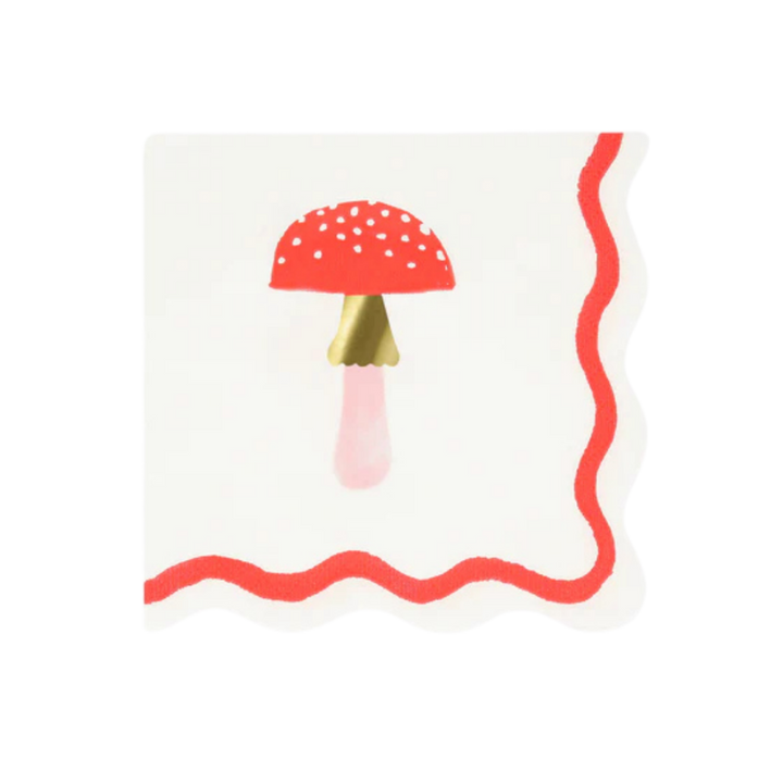 White and Red Mushroom Cocktail Napkins