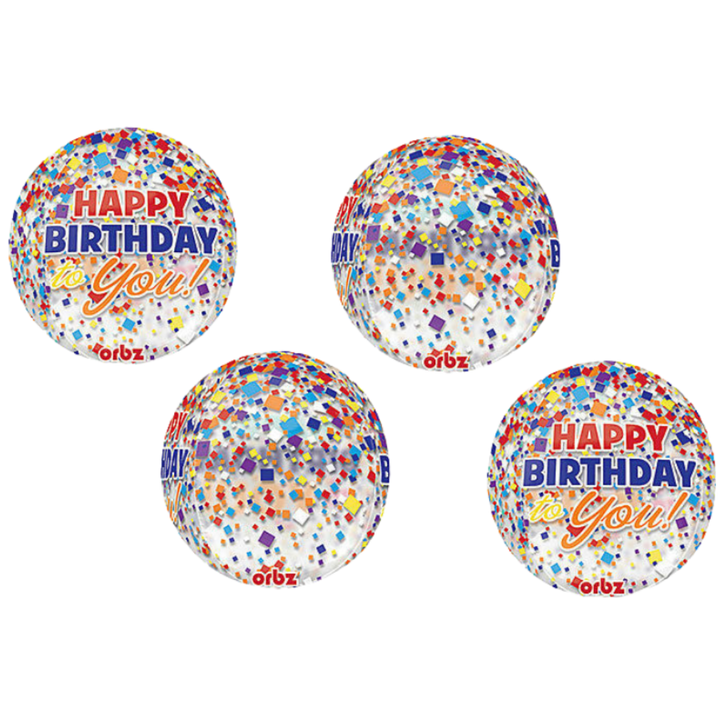 Clear Confetti Birthday Orbz Foil Balloon, 16in