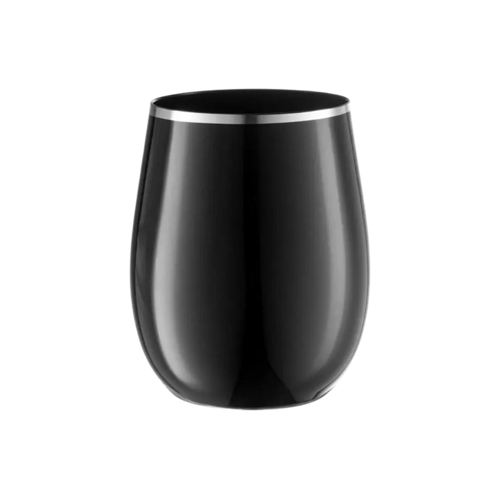 Black Silver Rimmed Elegant Stemless Plastic Wine Glasses