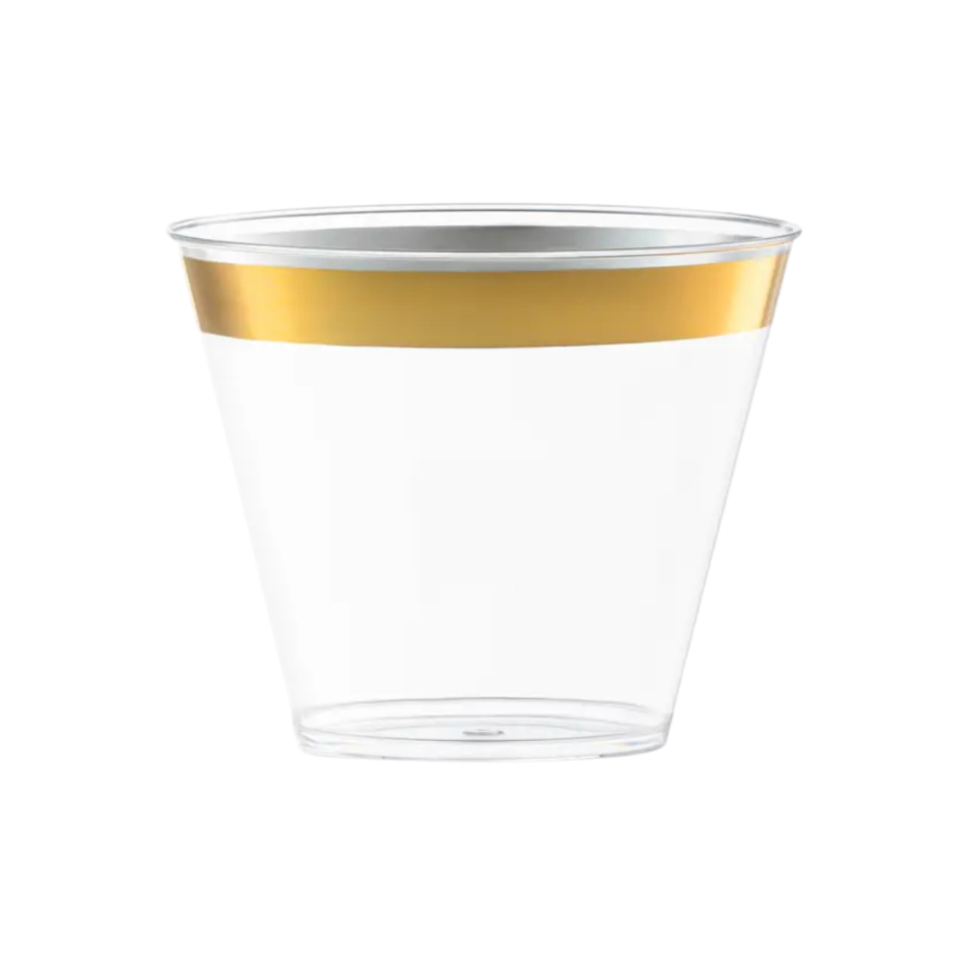 Clear with Metallic Gold Rim Plastic Cups