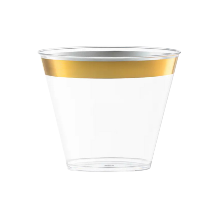 Clear with Metallic Gold Rim Plastic Cups