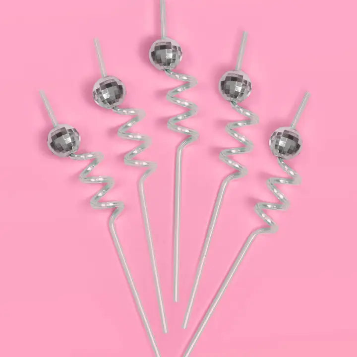 Silver Disco Party Swirly Straws