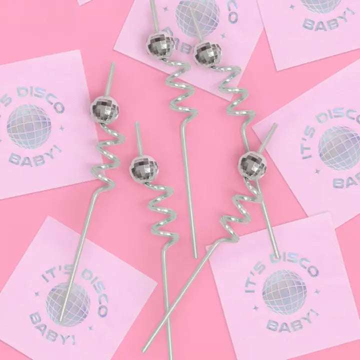 Silver Disco Party Swirly Straws