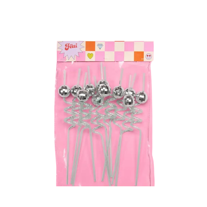 Silver Disco Party Swirly Straws