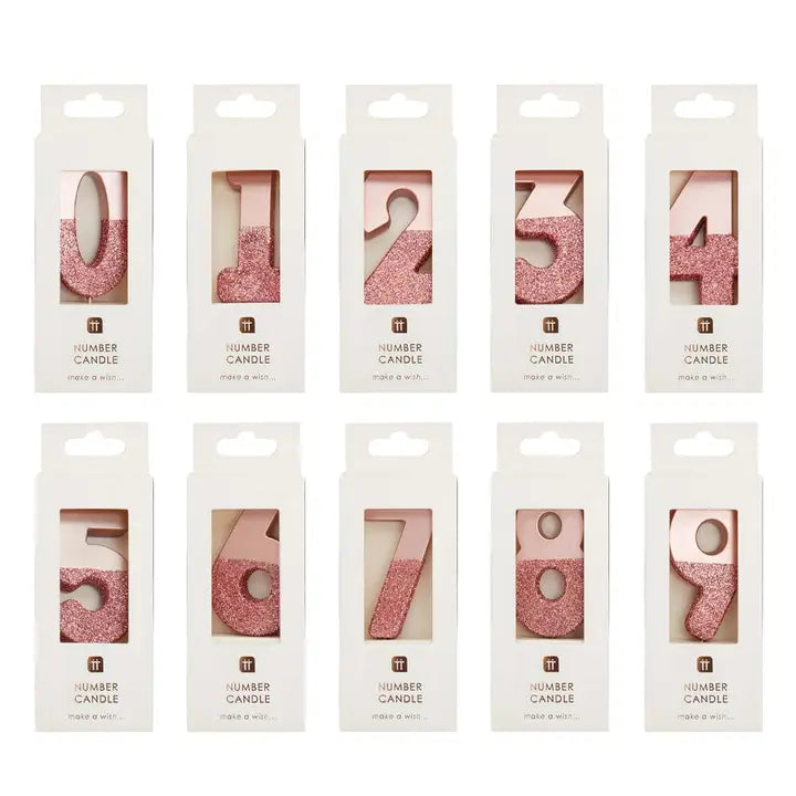 Rose Gold Glitter 0-9 Number Candle Set