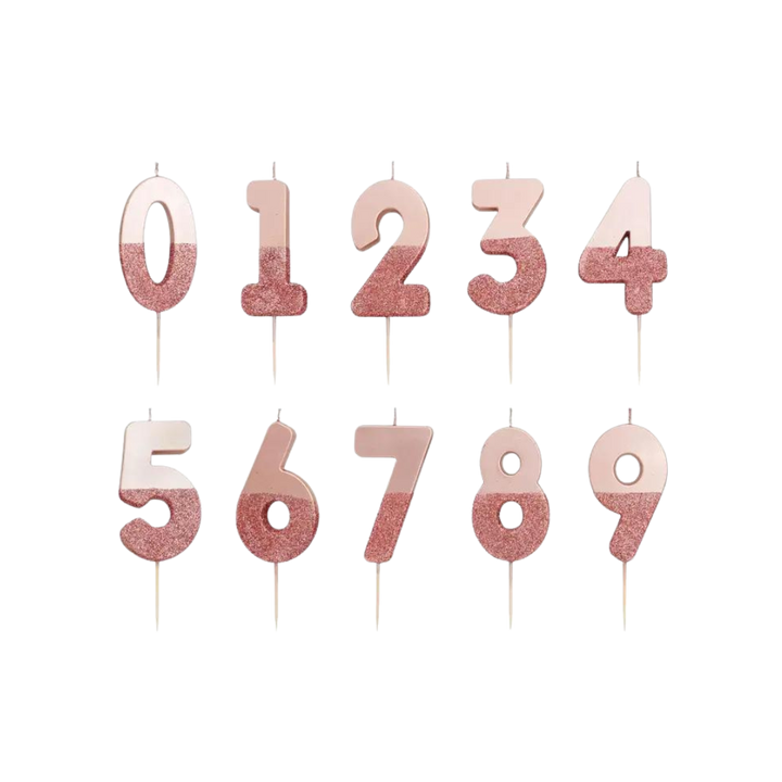 Rose Gold Glitter 0-9 Number Candle Set