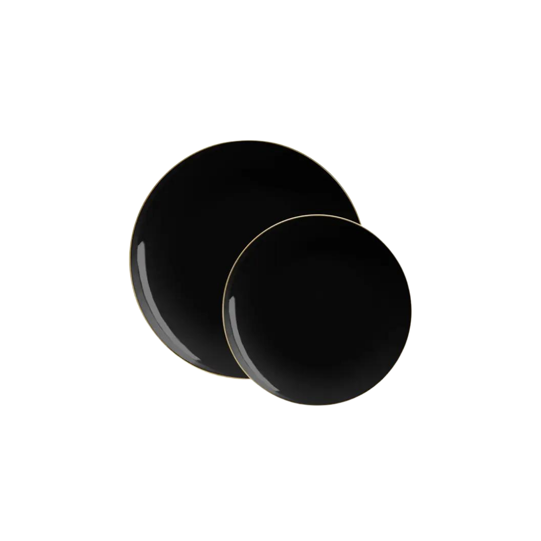 Black Gold Rimmed Plastic Plates - 2 Sizes