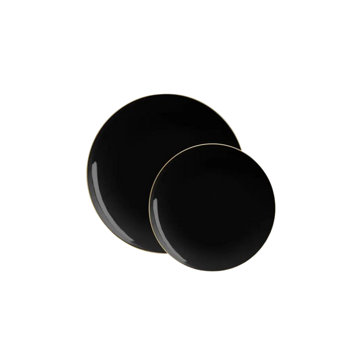 Black Gold Rimmed Plastic Plates - 2 Sizes