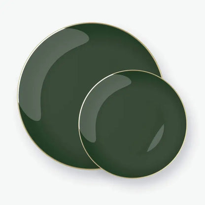 Round Emerald • Gold Plastic Plates | 10 Pack (Appetizer Plates)