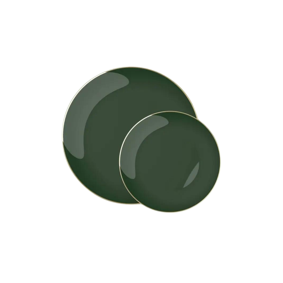 Emerald Gold Rimmed Plastic Plates - 2 Sizes