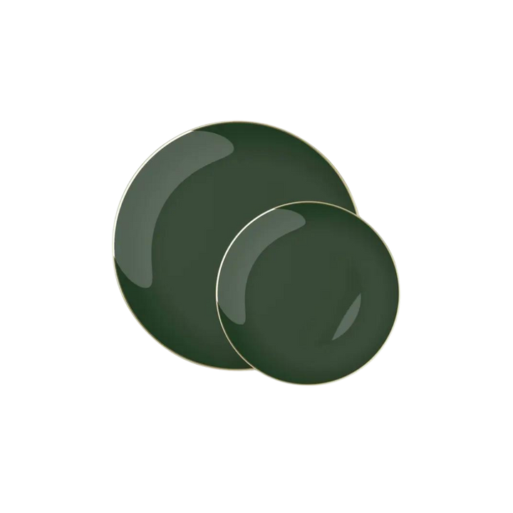 Emerald Gold Rimmed Plastic Plates - 2 Sizes