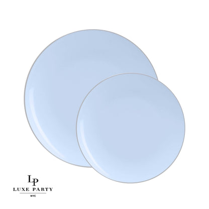 Round Ice Blue • Silver Plastic Plates | 10 Pack (Dinner Plates)