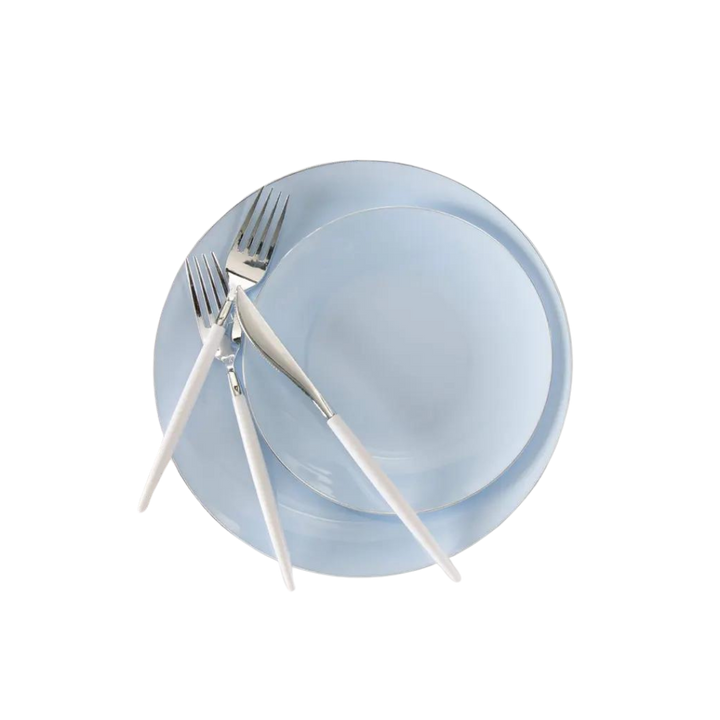 Ice Blue Silver Rimmed Plastic Plates - 2 Sizes