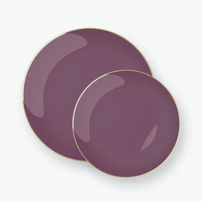 Round Purple • Gold Plastic Plates | 10 Pack (7.25 Appetizer Plates)