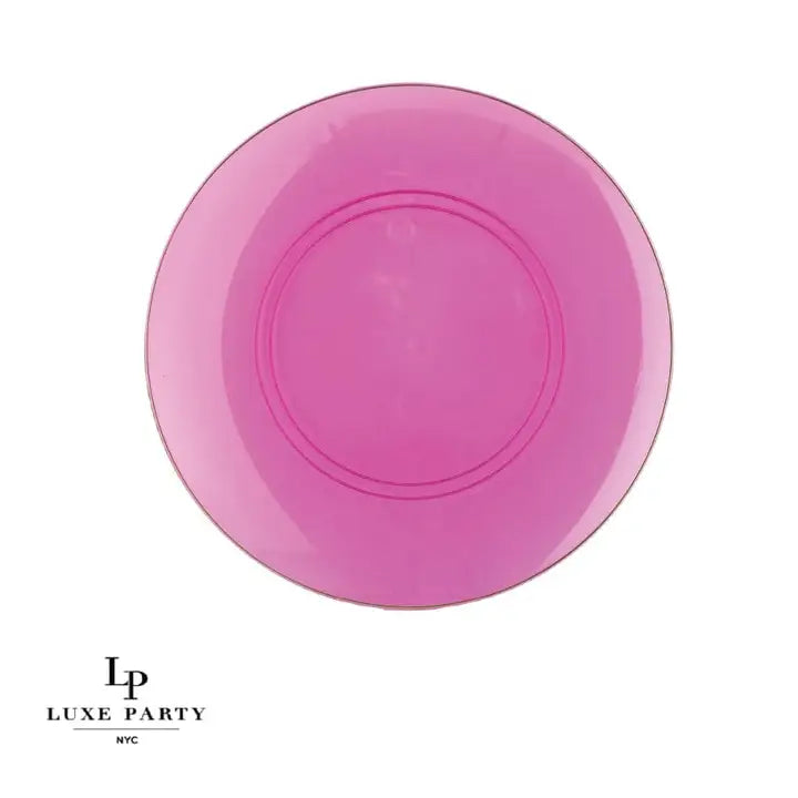 Round Transparent Hot Pink • Gold Plastic Plates | 10 Pack (Dinner)