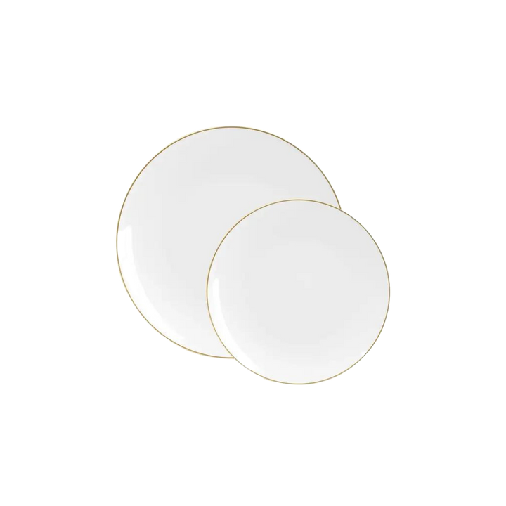 White Gold Rimmed Plastic Plates - 2 Sizes