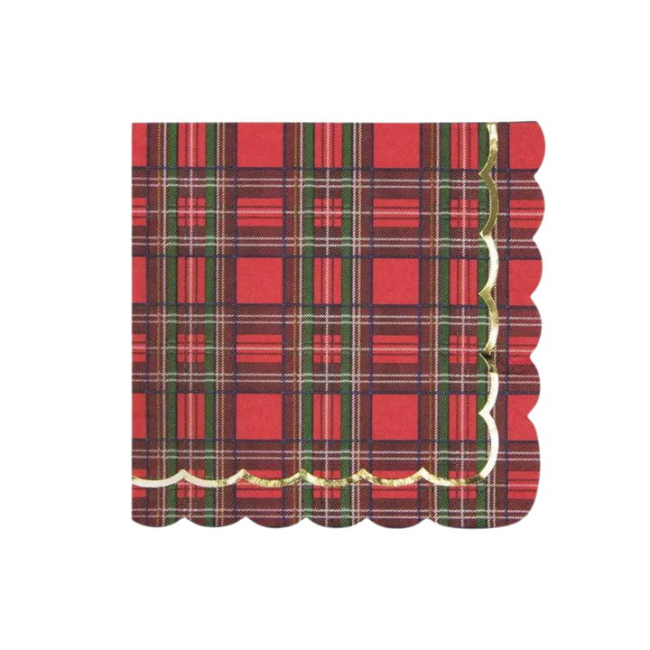 Tartan and Gold Scalloped Dinner Napkins