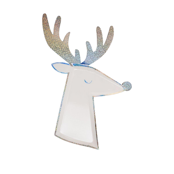 Silver Die-Cut Reindeer Shaped Large Dinner Plates