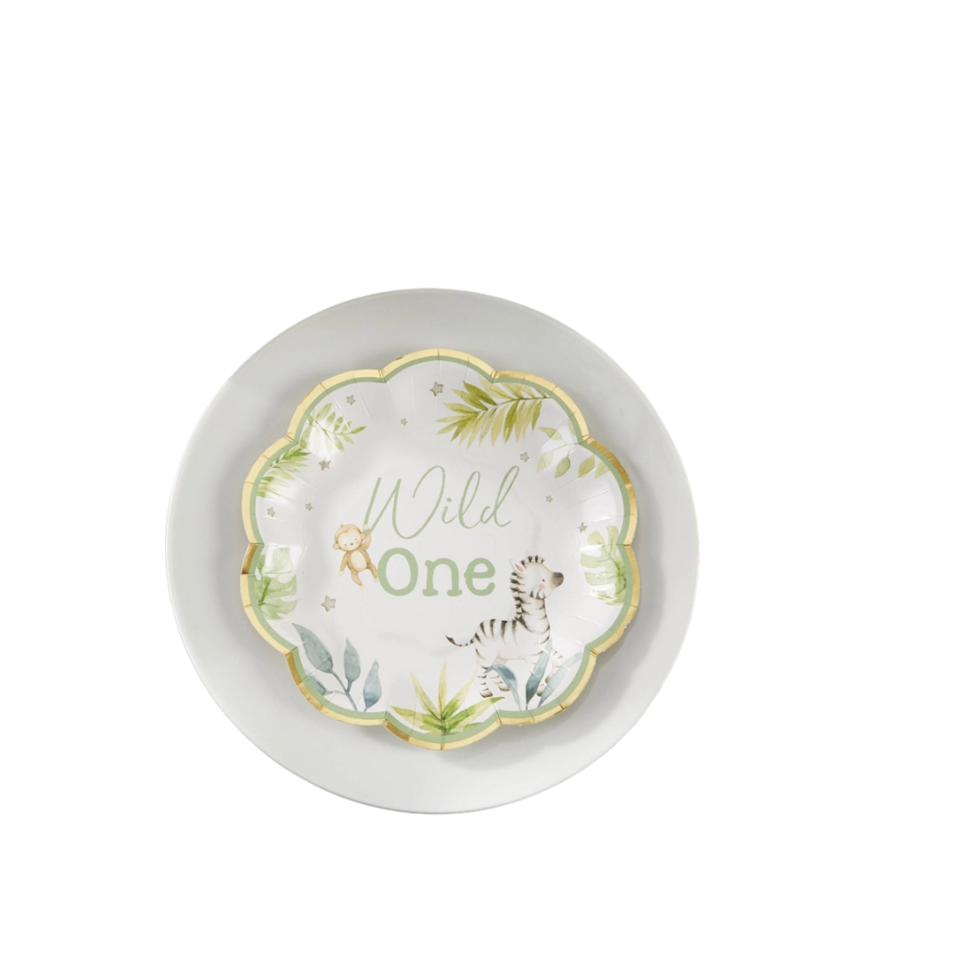 White and Green Safari Baby Scalloped Small Appetizer Dessert Plates