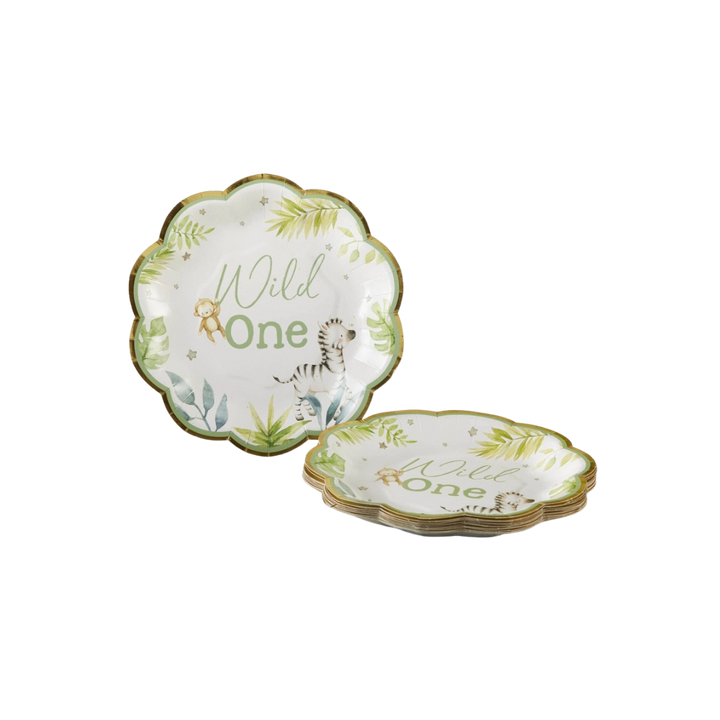 White and Green Safari Baby Scalloped Small Appetizer Dessert Plates