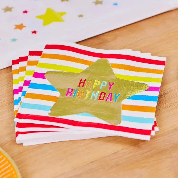 Rainbow and Gold Star "Happy Birthday" Dinner Napkins