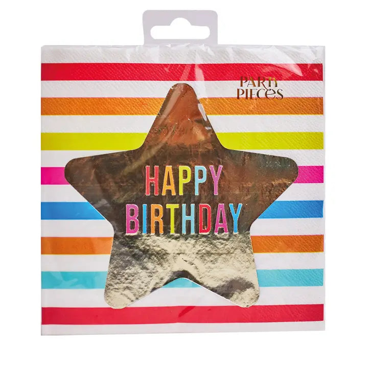 Rainbow and Gold Star "Happy Birthday" Dinner Napkins