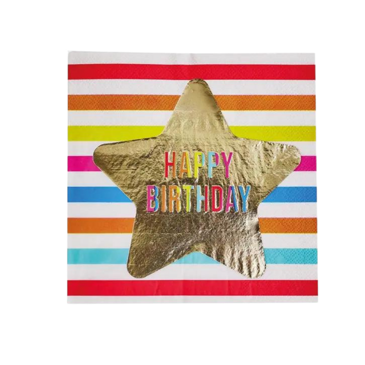 Rainbow and Gold Star "Happy Birthday" Dinner Napkins