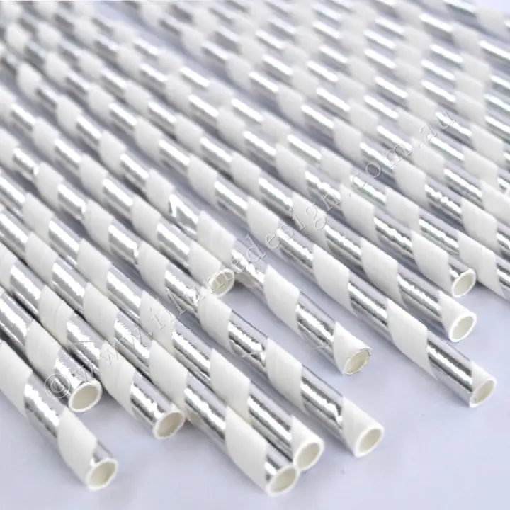 Silver Foiled Striped Paper Straws - (25pk)