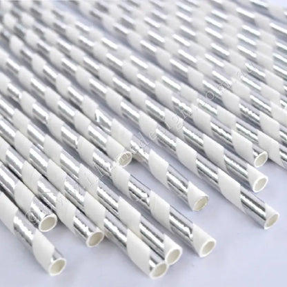 Silver Foiled Striped Paper Straws - (25pk)