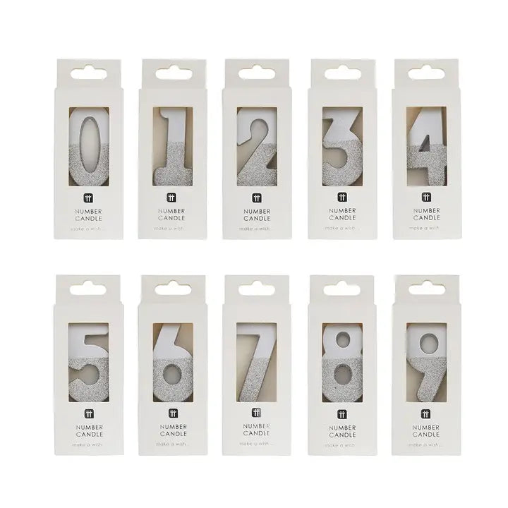 Silver Glitter Number Candles, 0-9