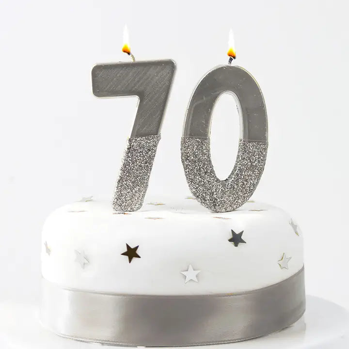 Silver Glitter 0-9 Number Candles