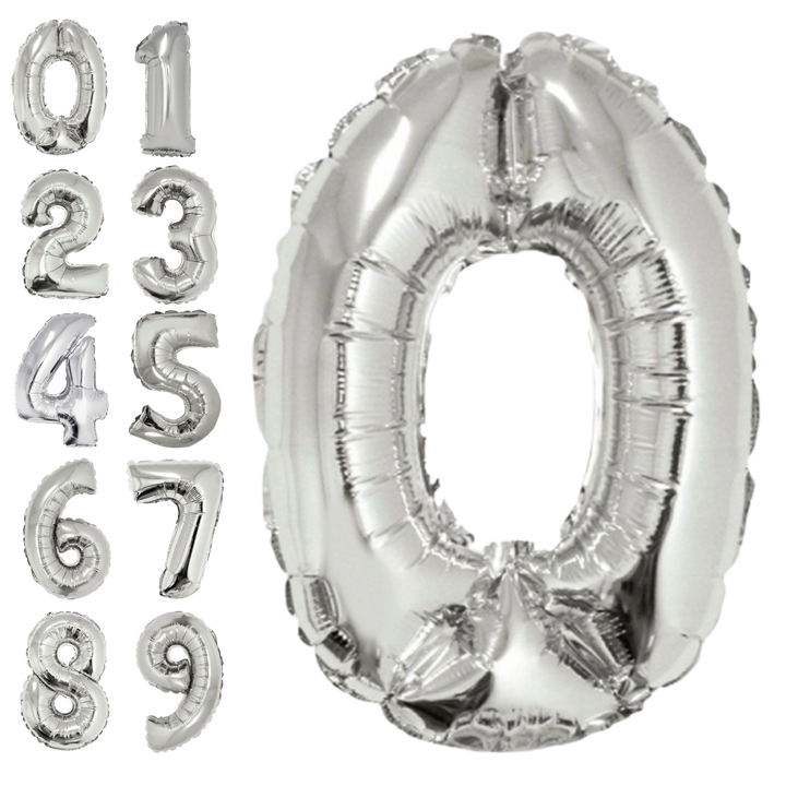 Silver Number 0 - 9 Foil Balloon, 34 in