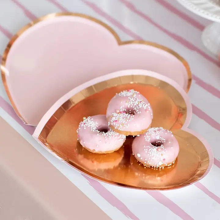 Small Heart Disposable Paper Party Plates - Rose Gold (8 pk)