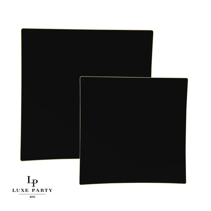 Square Coupe Black • Gold Plastic Plates | 10 Pack (8" Appetizer)